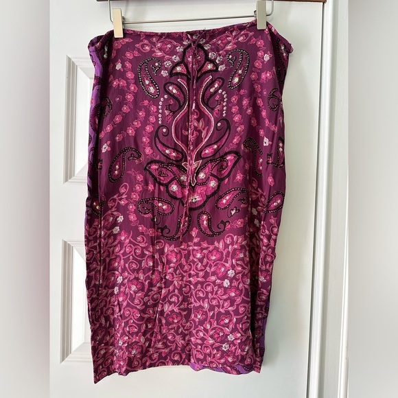 Angie Dresses & Skirts - VTG Angie 90s Y2K Midi Womens M Skirt Embellished Beaded Side Slits Paisley Tie